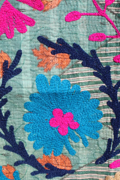 Kantha Suzani indien Brodé Multicolore Bleu– Coton Néda