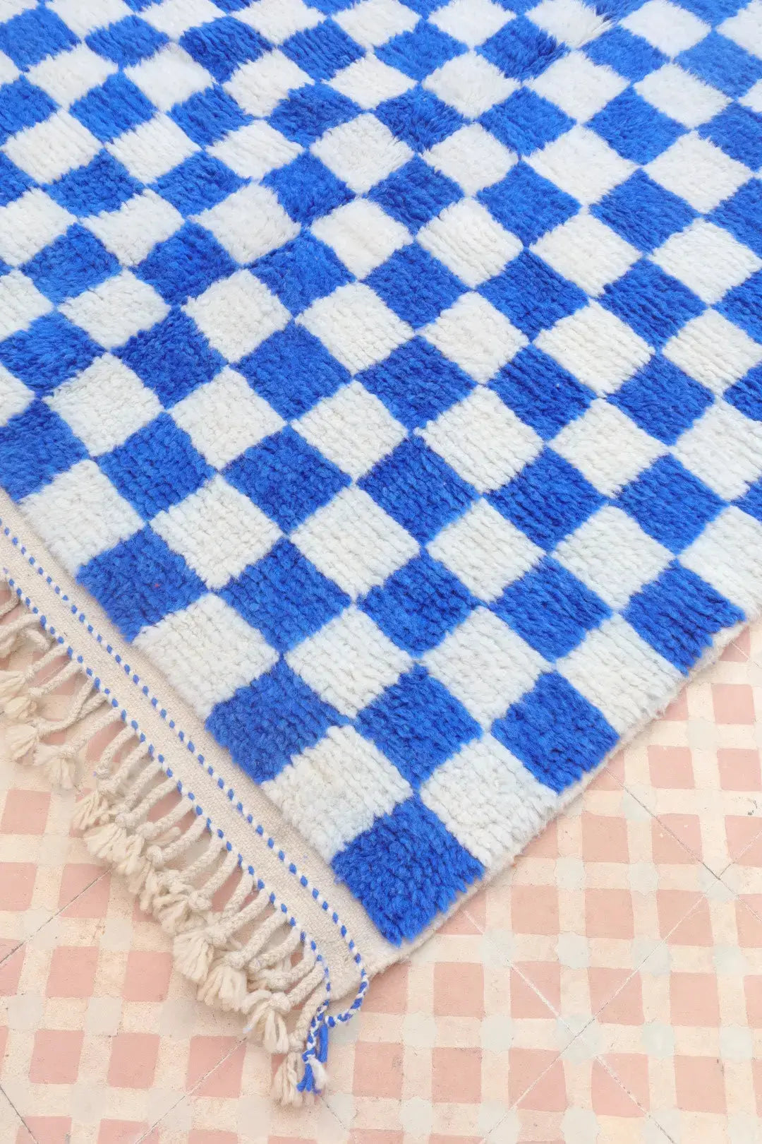 Alfombra Bereber a Cuadros Azul Klein Beni Ouarain Néda