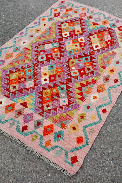 Tapis Kilim Afghan Traditionnel Rose - 146 x 97  cm Néda