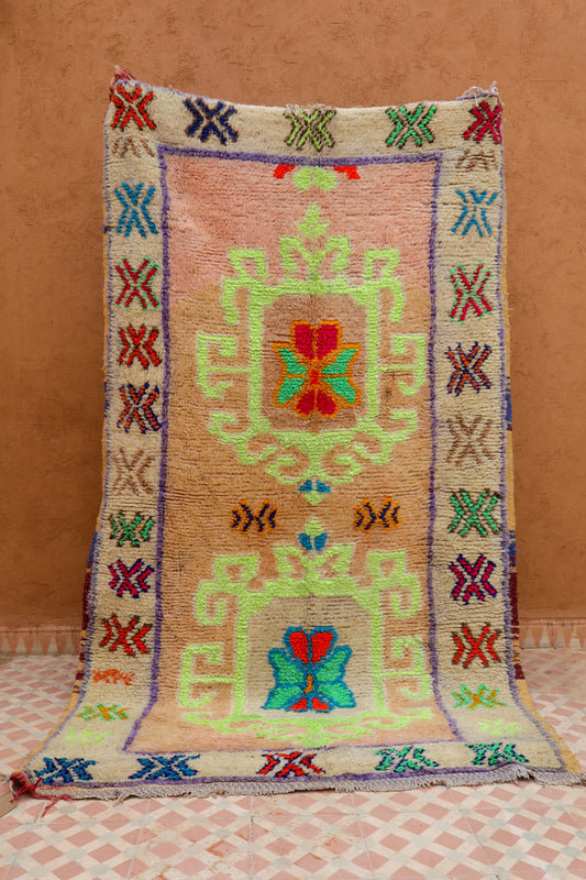 Tappeto Azilal Beige Berbero con motivi colorati Fluo - 210 x 118 cm