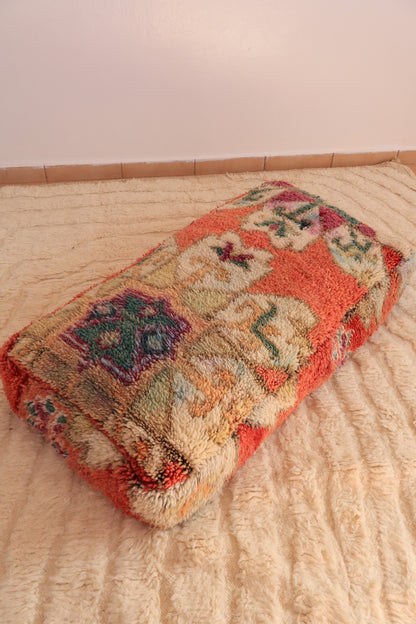 pouf géant en laine bohème fait-main, pouf berbère XXL, long pouf berbère en laine multicolore, grand pouf marocain en laine, pouf géant en laine bohème chic fait-main, pouf upcyclé , terracotta