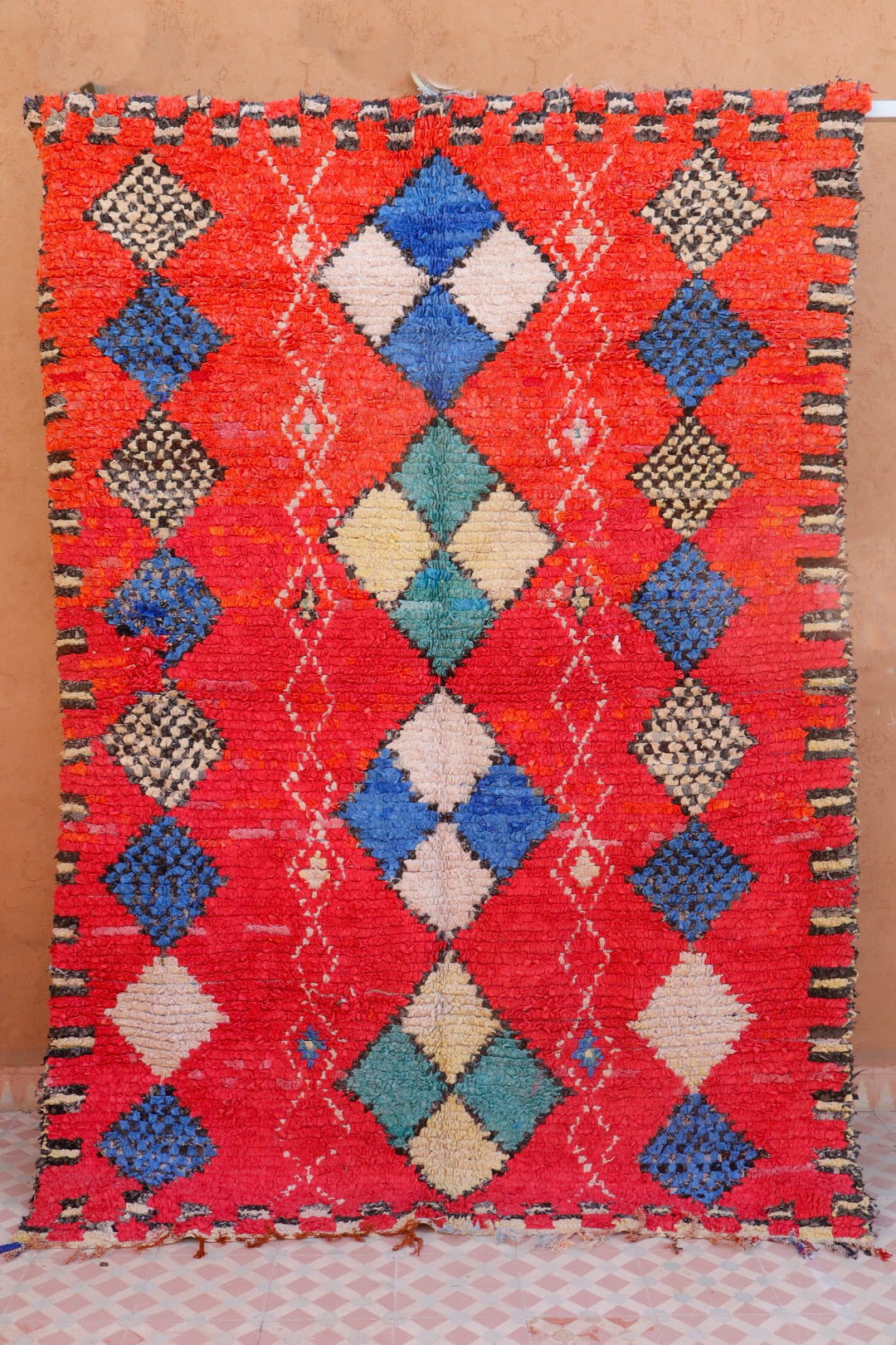 Tapis Berbère Boucherouite Rouge- 215 x 150 cm