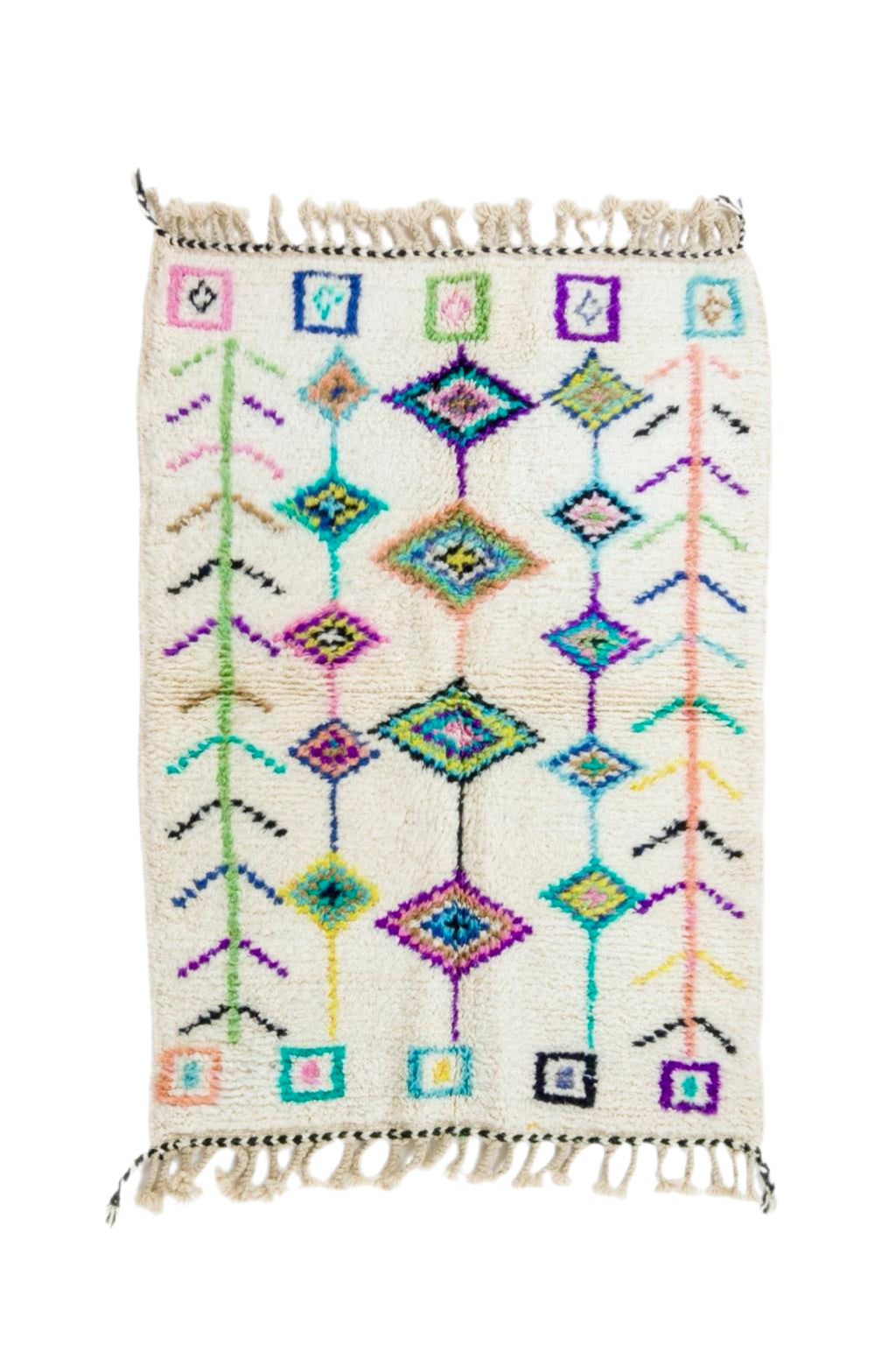 Tapis Berbère Azilal Blanc à Motifs Colorés - 175 x 122 cm