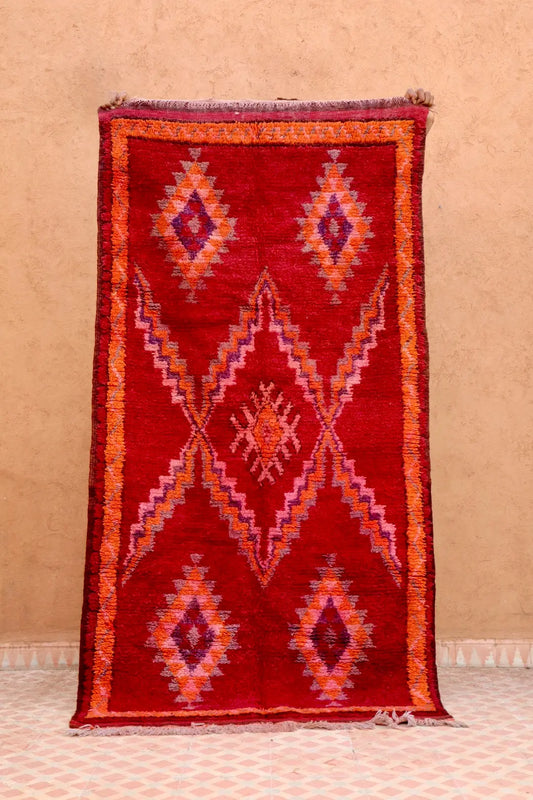 Tapis Berbère Boujaad Antique Bordeaux Orange - 204 x 105 cm Néda