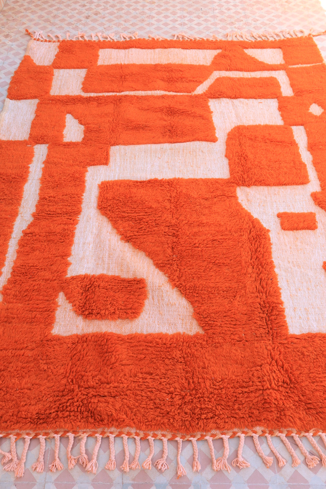 Tapis Berbère Béni Ouarain Moderne Orange Destructuré - 214 x 167 cm