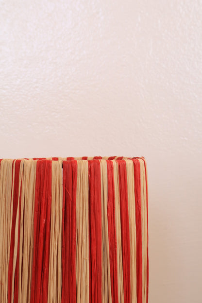 Table lamp in Red and Natural Striped Raffia - "SASKIA