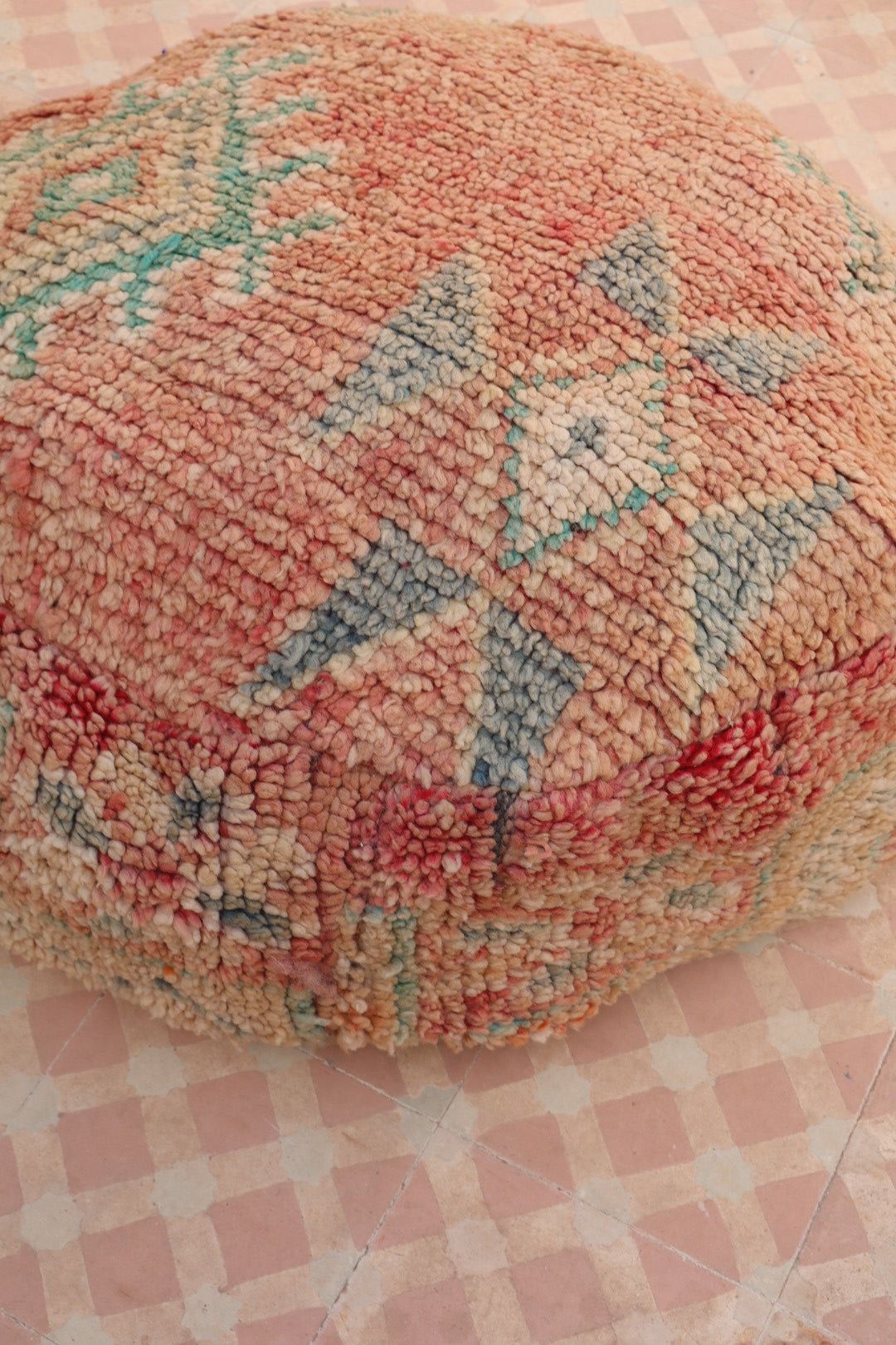 Pouf Berbère Rond BeigeTerracotta à Motifs Néda