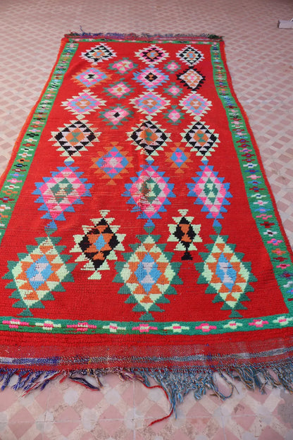 Tapis Berbère Azilal Vintage Coloré Rouge - 238 x 107 cm Néda