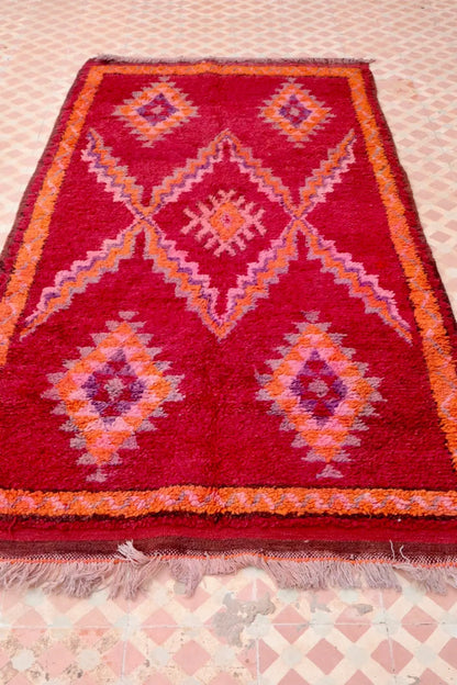 Tapis Berbère Boujaad Antique Bordeaux Orange - 204 x 105 cm Néda