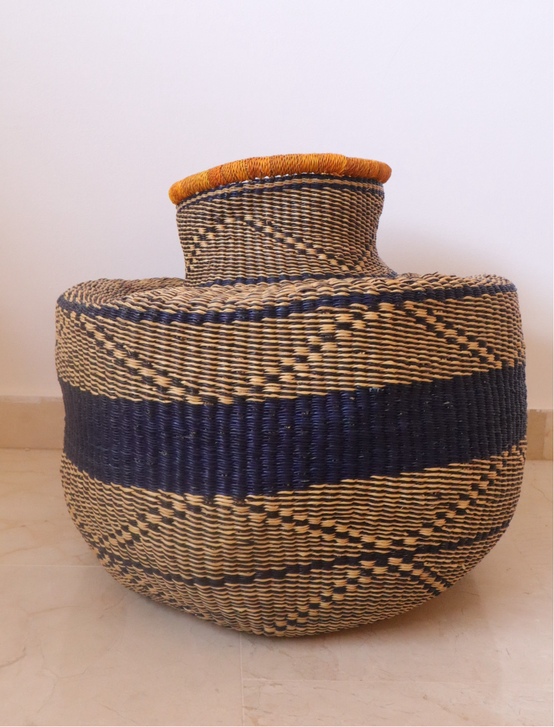 African decorative basket Burkina Faso Round - Mustard