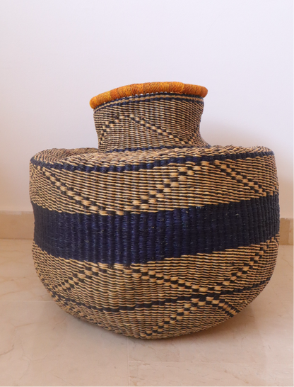 African decorative basket Burkina Faso Round - Mustard