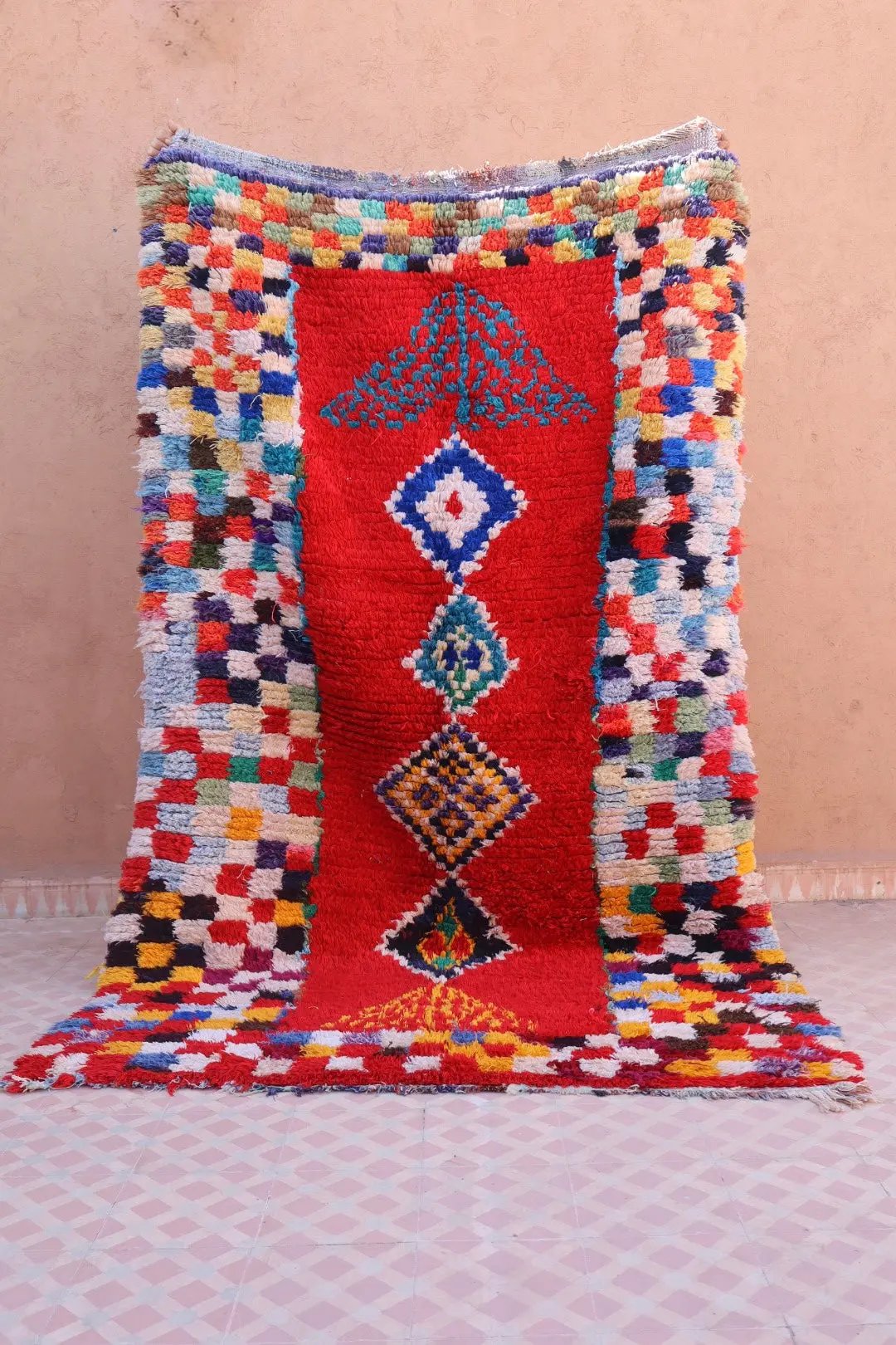 Tapis Berbère Coloré Ancien Rouge et Multicolore   - 229 x 132 cm Néda