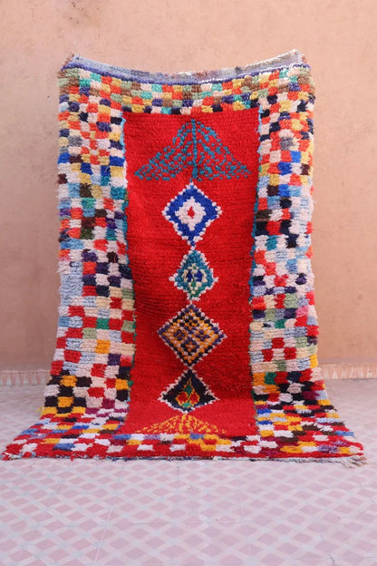 Tapis Berbère Coloré Ancien Rouge et Multicolore   - 229 x 132 cm Néda