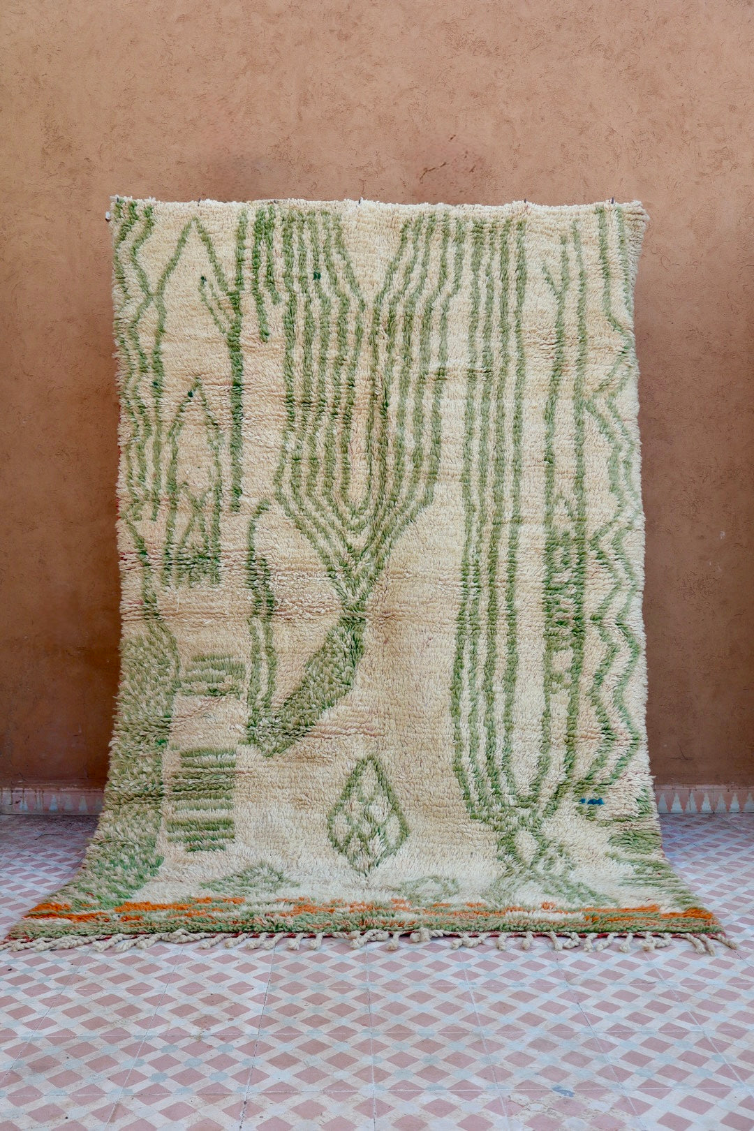 Alfombra Bereber Boujad Beige Verde Almendra y Naranja - 241 × 163 cm Néda