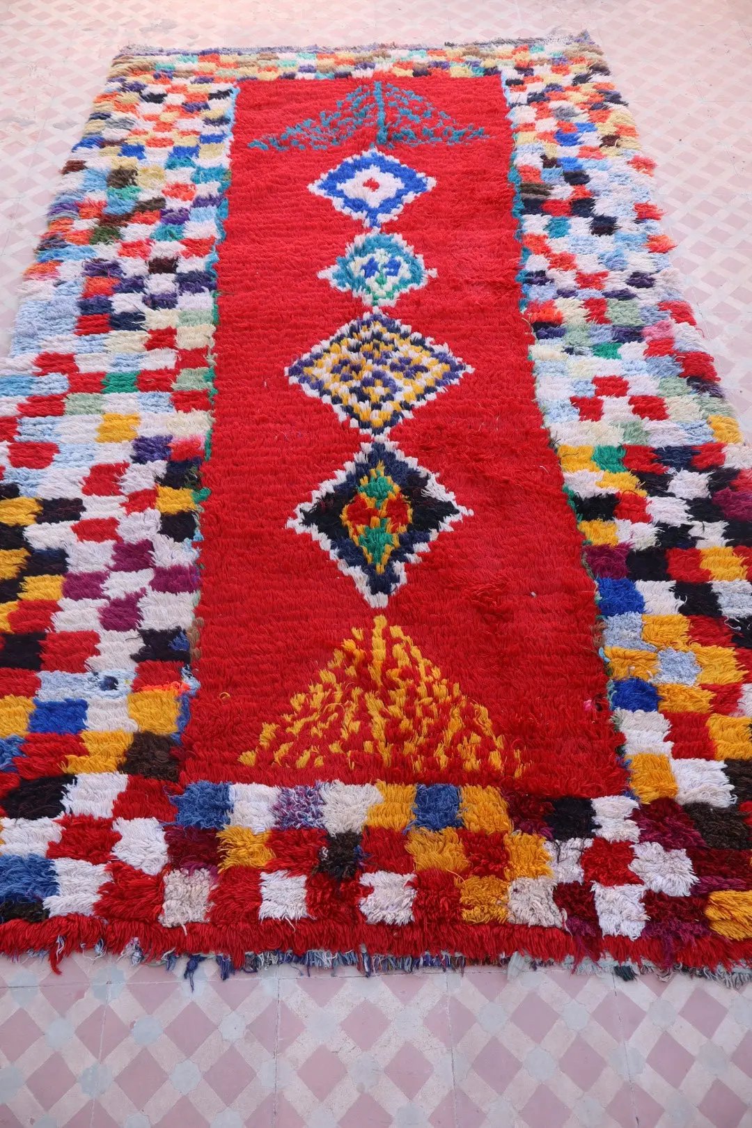 Tapis Berbère Coloré Ancien Rouge et Multicolore   - 229 x 132 cm Néda