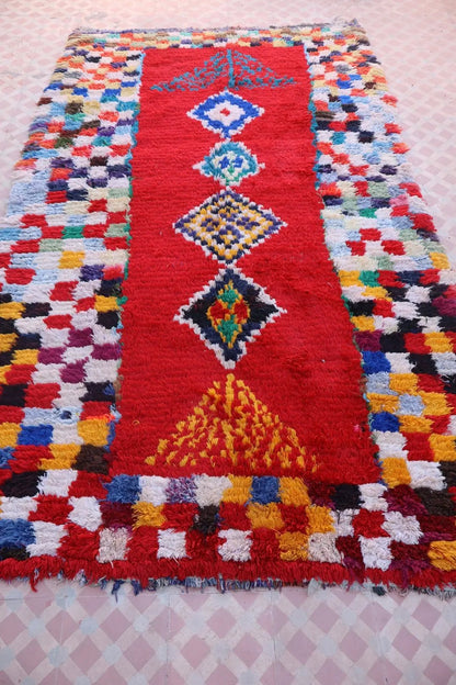 Tapis Berbère Coloré Ancien Rouge et Multicolore   - 229 x 132 cm Néda