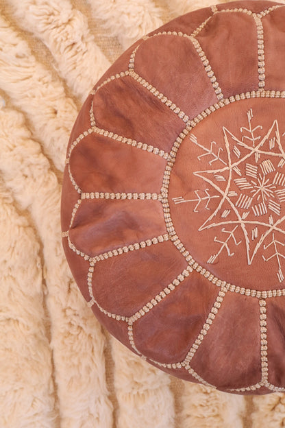 Brown Leather Ottoman Pouf