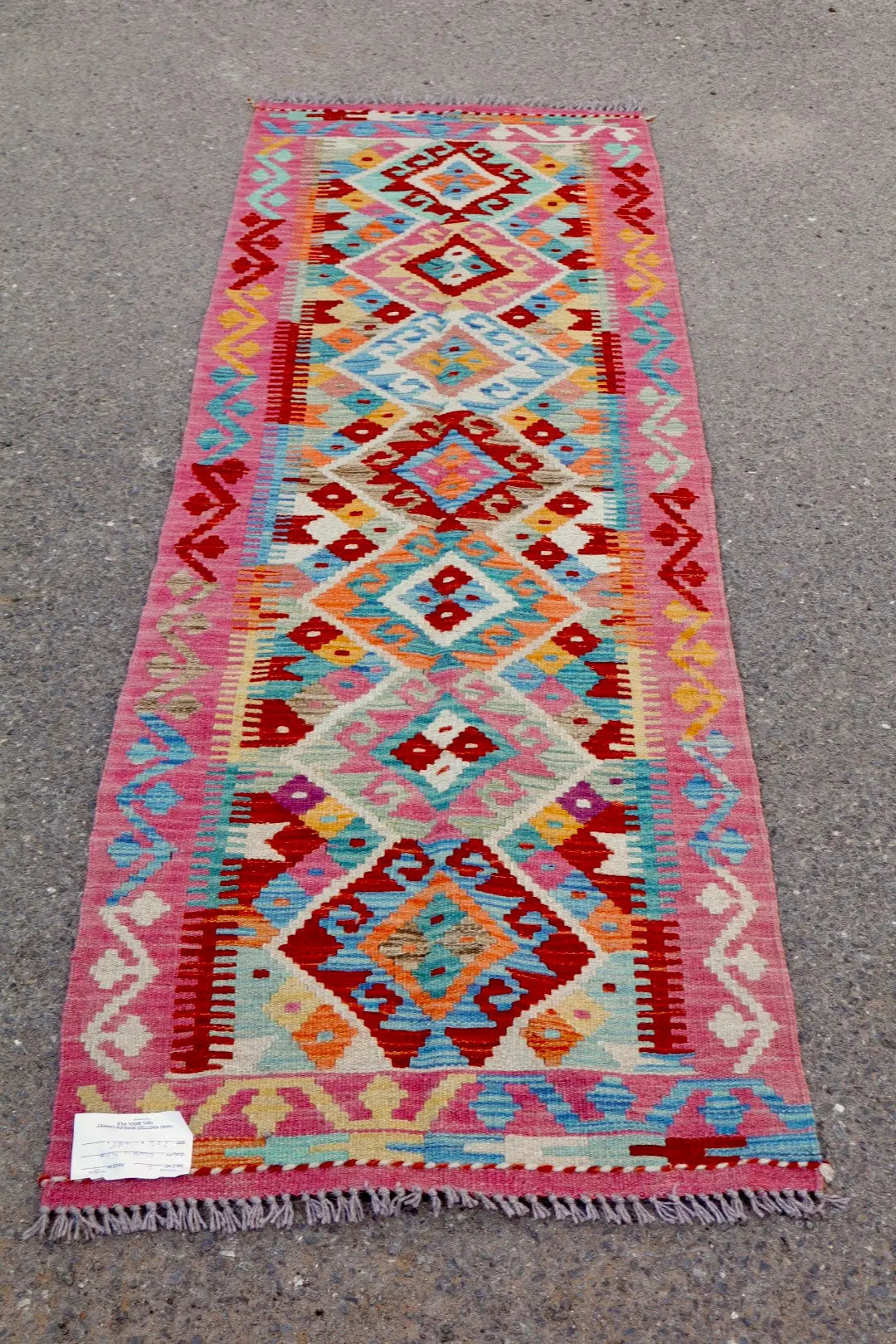 Tapis Kilim Afghan Couloir Traditionnel Rose - 202 x 65 cm Néda