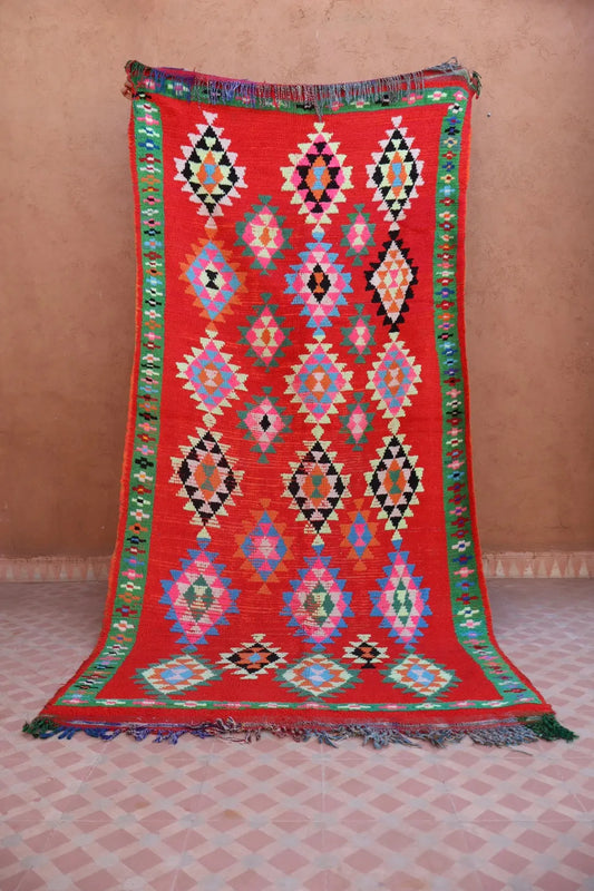 Tapis Berbère Azilal Vintage Coloré Rouge - 238 x 107 cm Néda