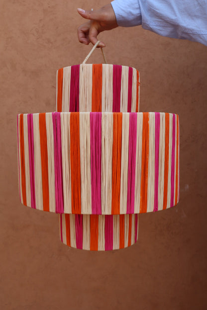 Pink, orange and natural raphia suspension - "Sunny"