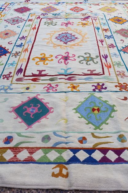 Kilim Afghan Suzani White Multicolor - Alfombra de 300 x 239 cm