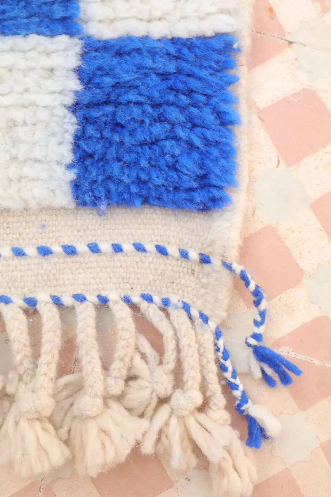 Alfombra Bereber a Cuadros Azul Klein Beni Ouarain Néda