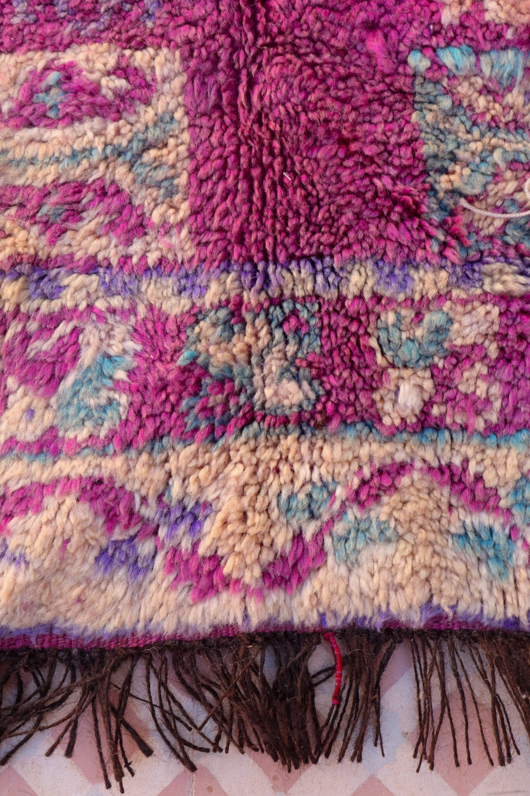 Berber carpet Boujaad Antique Violet Magenta Colored patterns - 385 x 173 cm