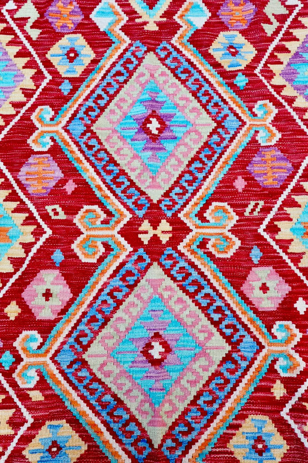 Tapis Kilim Afghan Traditionnel Rouge Rose - 178 x 125 cm Néda