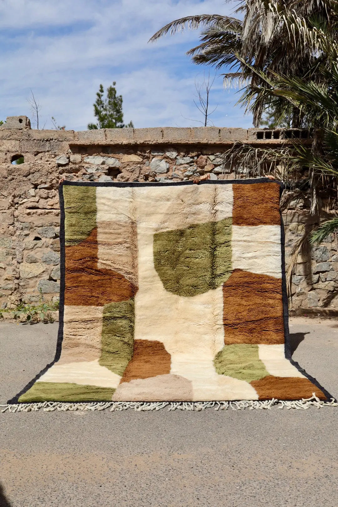 Tapis Berbère Mrirt Moderne Kaki Crème Marron - 310 x 210 cm Néda