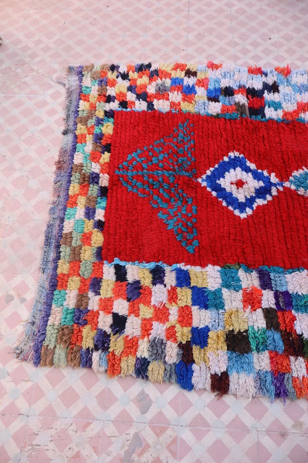 Tapis Berbère Coloré Ancien Rouge et Multicolore   - 229 x 132 cm Néda