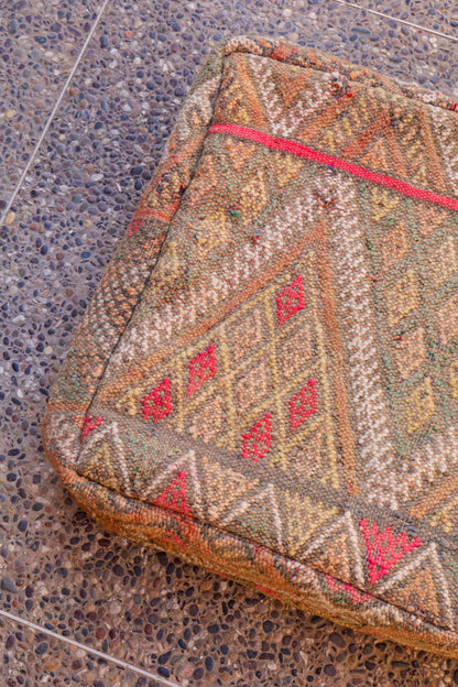 Pouf Kilim Berber Beige Rosa Fluo