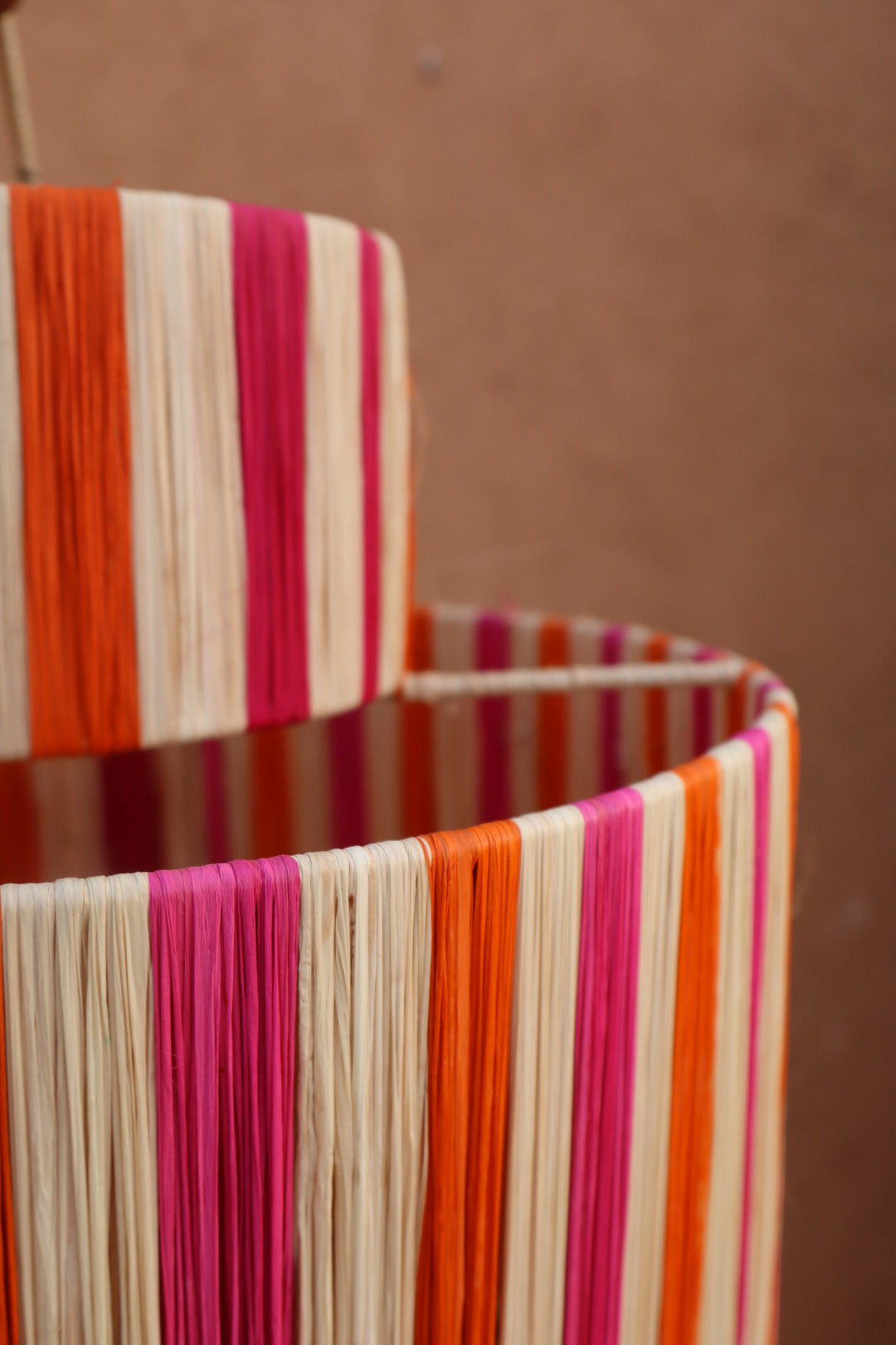 Pink, orange and natural raphia suspension - "Sunny"