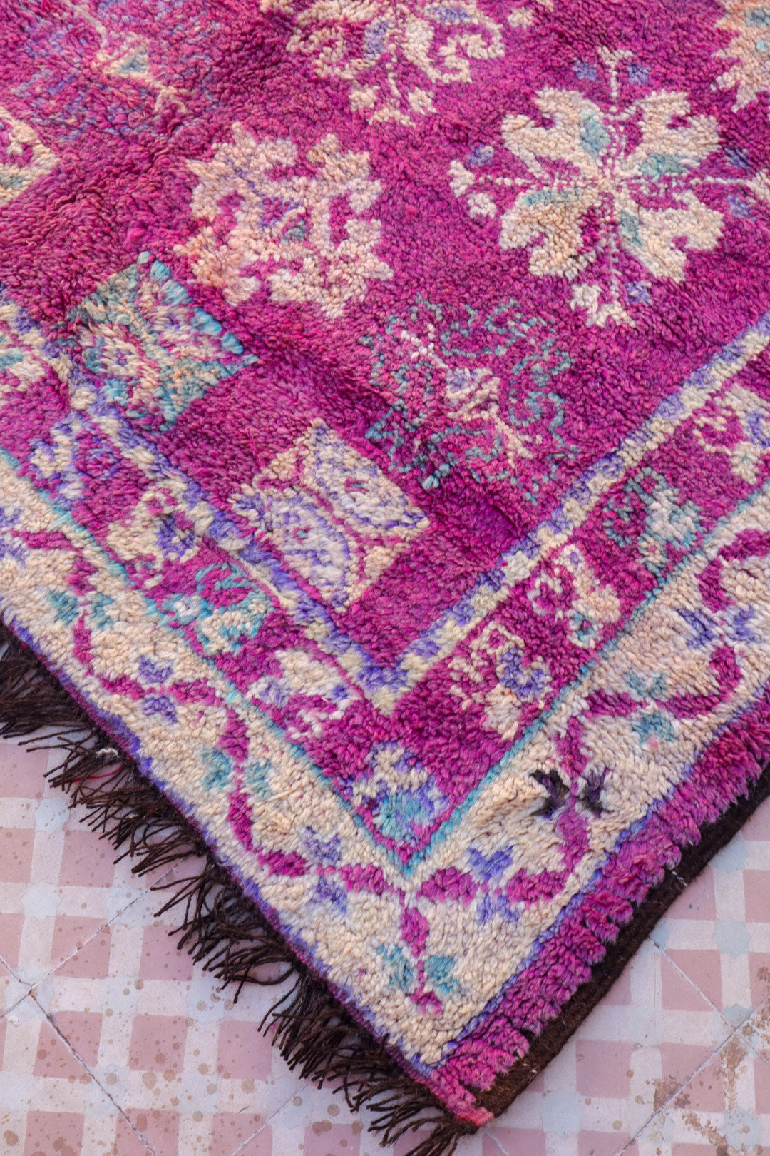 Berber carpet Boujaad Antique Violet Magenta Colored patterns - 385 x 173 cm