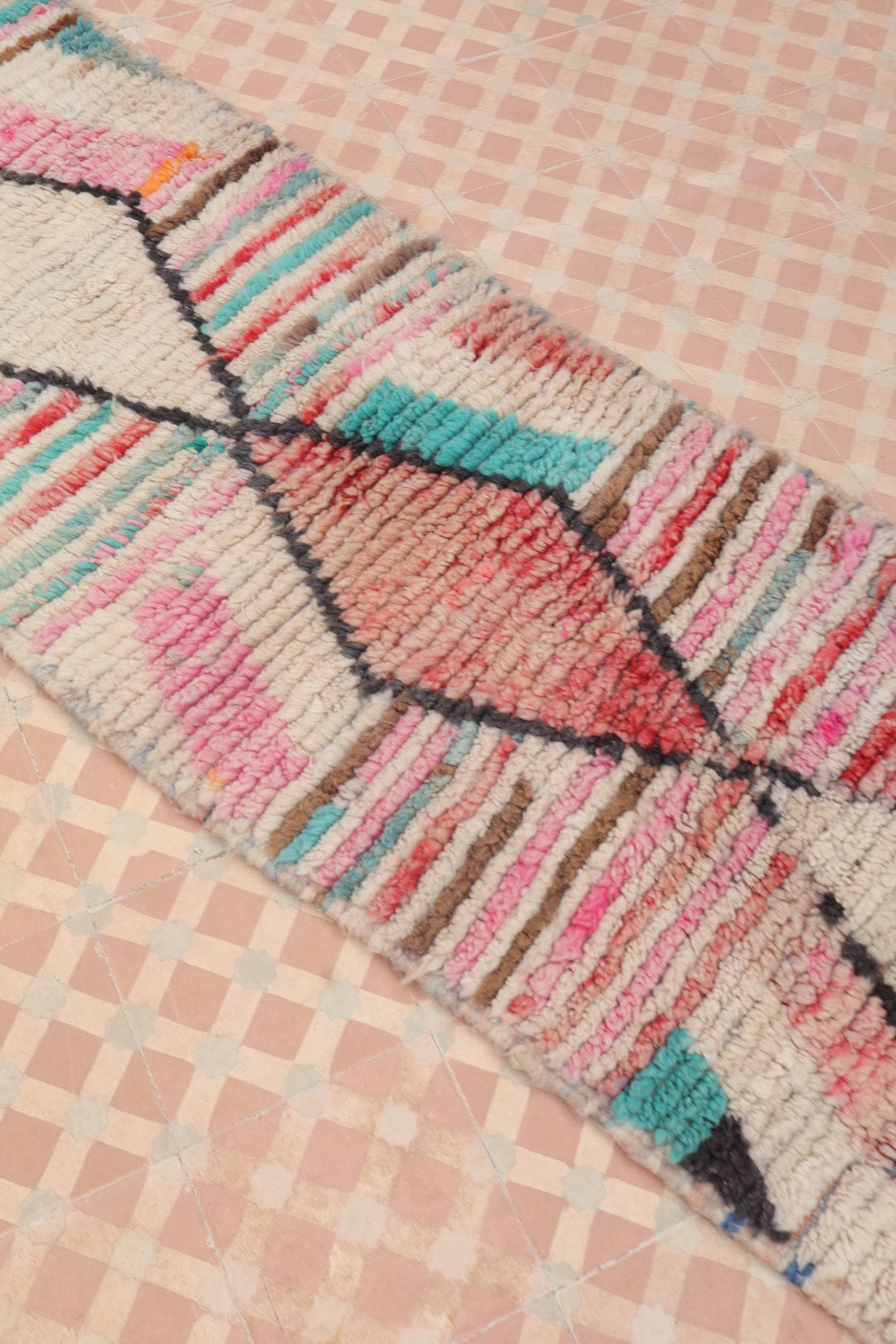 Tapis Couloir Boujad Marocain Coloré Losanges - 307 x 61 cm Néda