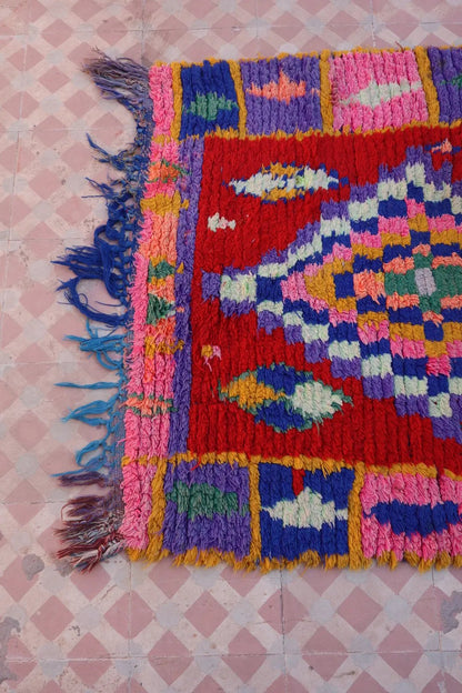 Tapis Berbère Azilal Vintage de Couloir Coloré Rouge - 214 x 91 cm Néda