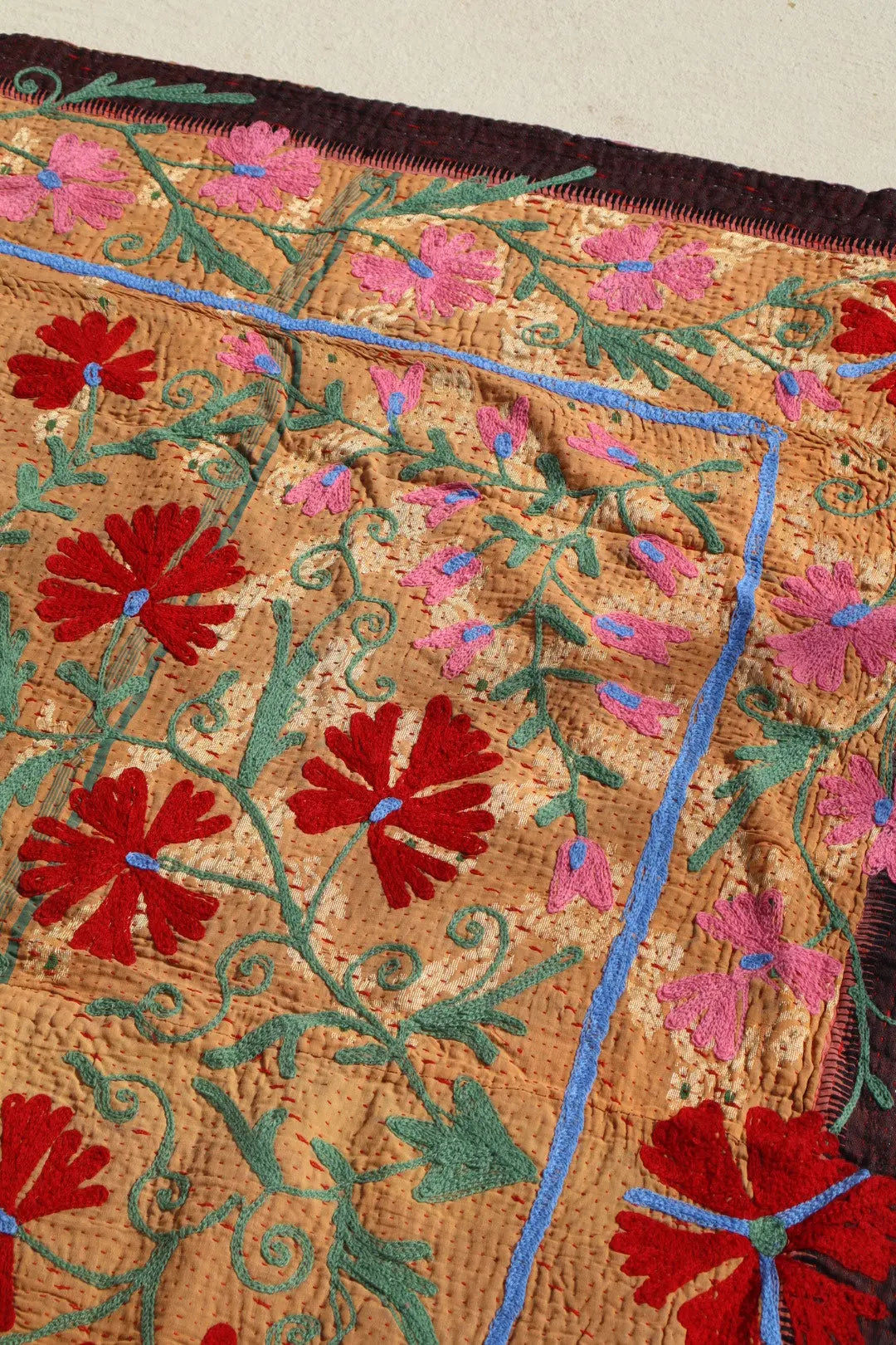 Kantha Suzani indien Brodé Multicolore Orange– Coton Néda