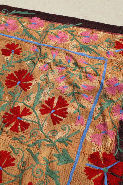 Kantha Suzani indien Brodé Multicolore Orange– Coton Néda