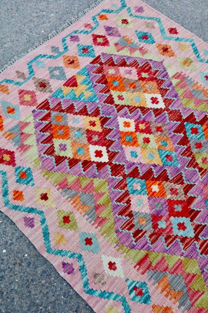 Tapis Kilim Afghan Traditionnel Rose - 146 x 97  cm Néda