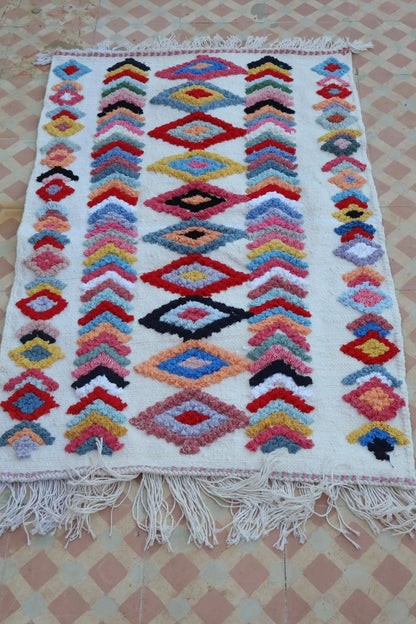 Tapis Berbère Boucherouite Coloré – Coton recyclé et lavable - 68 x 104 cm Néda
