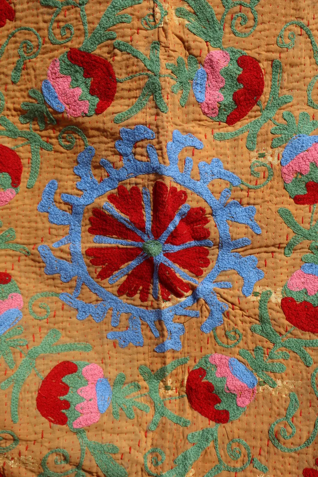 Kantha Suzani indien Brodé Multicolore Orange– Coton Néda