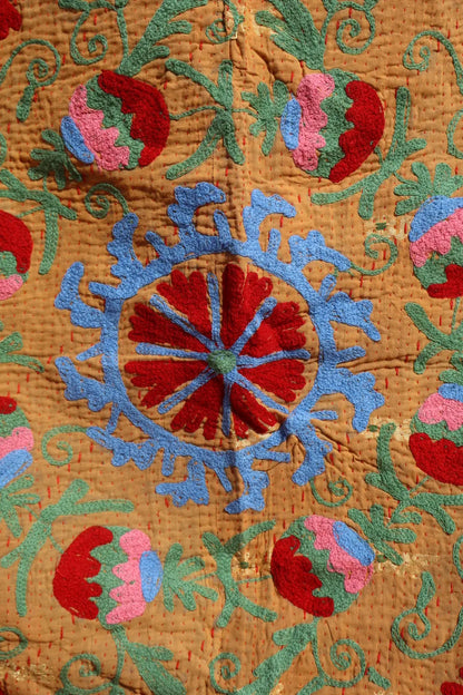 Kantha Suzani indien Brodé Multicolore Orange– Coton Néda