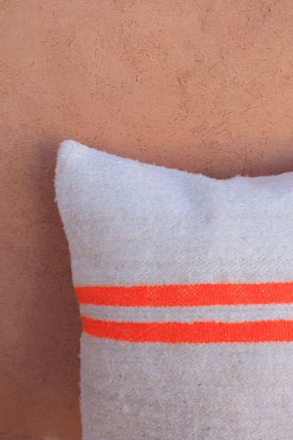 ELA striped wool cushion - Fluo orange