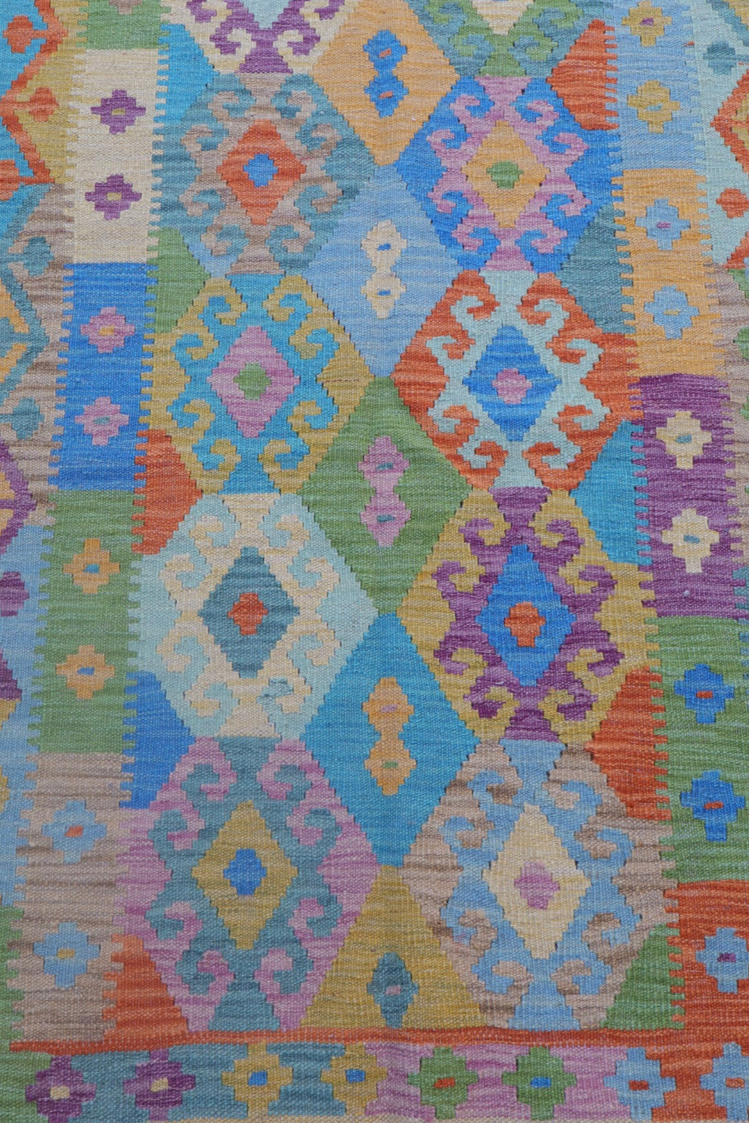 Traditional multicolored corridor kilim carpet - 299 x 88 cm