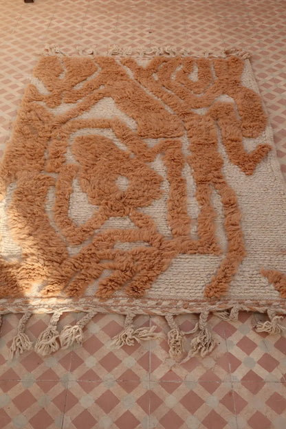 Tapis Berbère Beige à Reliefs Abstrait Béni Ouarain- 162 x 110 cm Néda