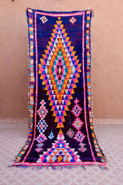 Tapis Berbère Azilal Vintage de Couloir Bleu Nuit Multicolore - 238 x 87 cm Néda