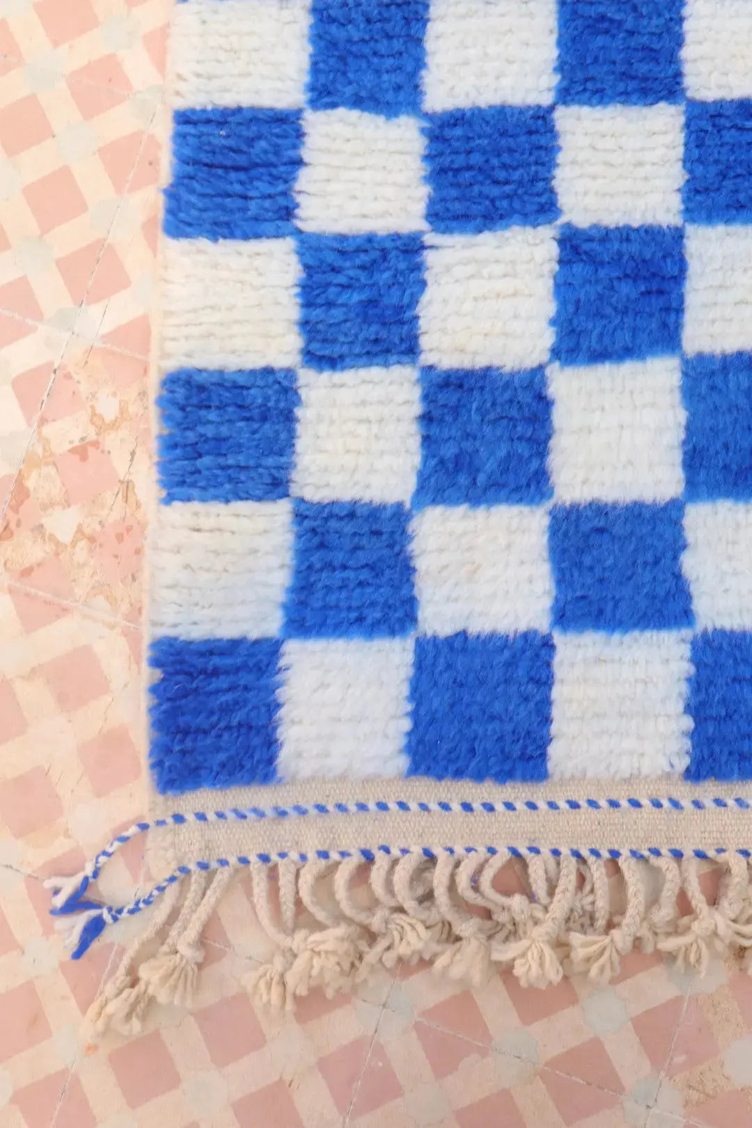 Alfombra Bereber a Cuadros Azul Klein Beni Ouarain Néda