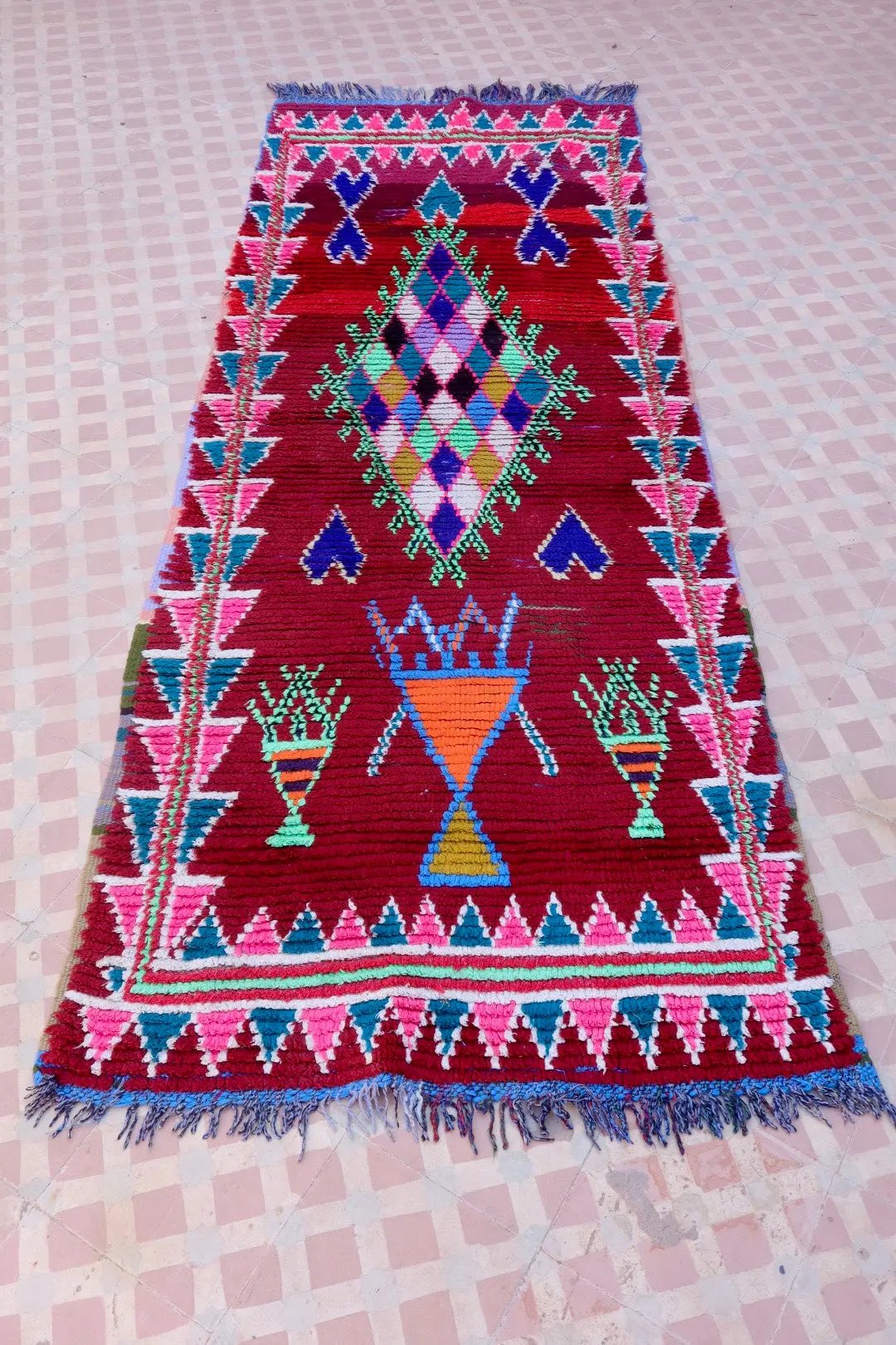 Tapis Berbère Azilal Vintage de Couloir Coloré- 210 x 78 cm Néda