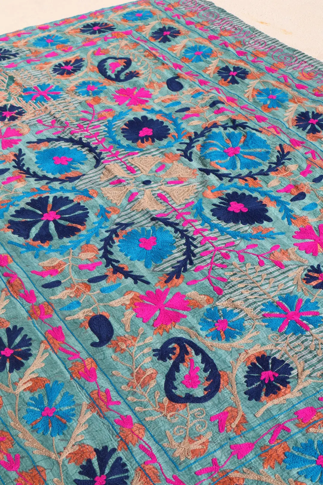 Kantha Suzani indien Brodé Multicolore Bleu– Coton Néda