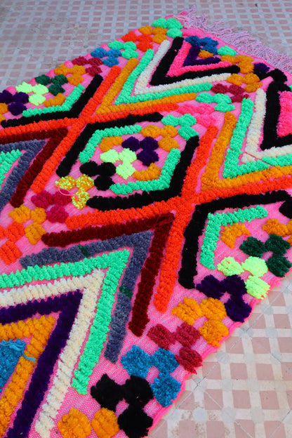 Tappeto Berbero Colorato Rosa Motivi Fluo- 190 x 142 cm Néda