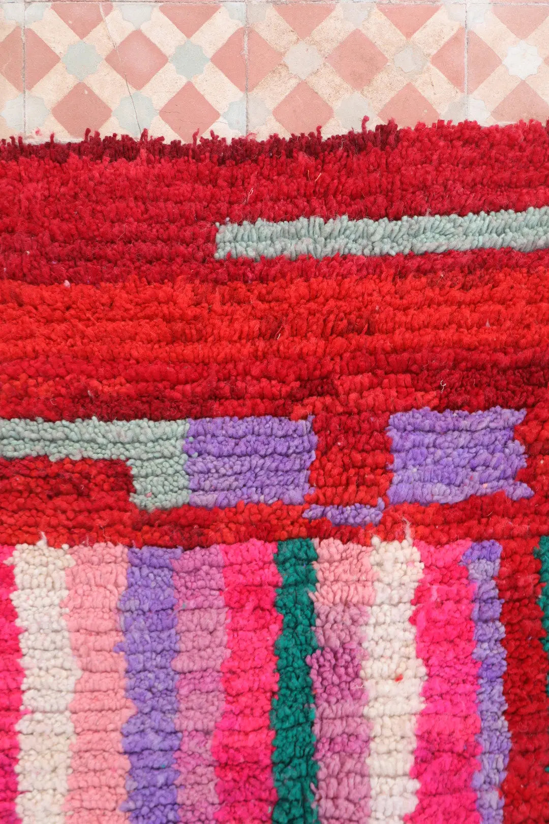 Berber Rug Boujad Colorful Red Purple Pink Green - 206 × 129 cm Néda